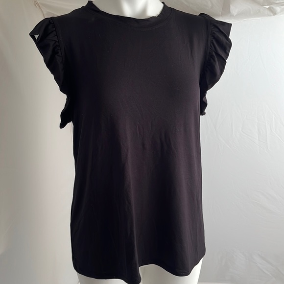 Alyssa Thomas black flutter sleeve top - Picture 1 of 9
